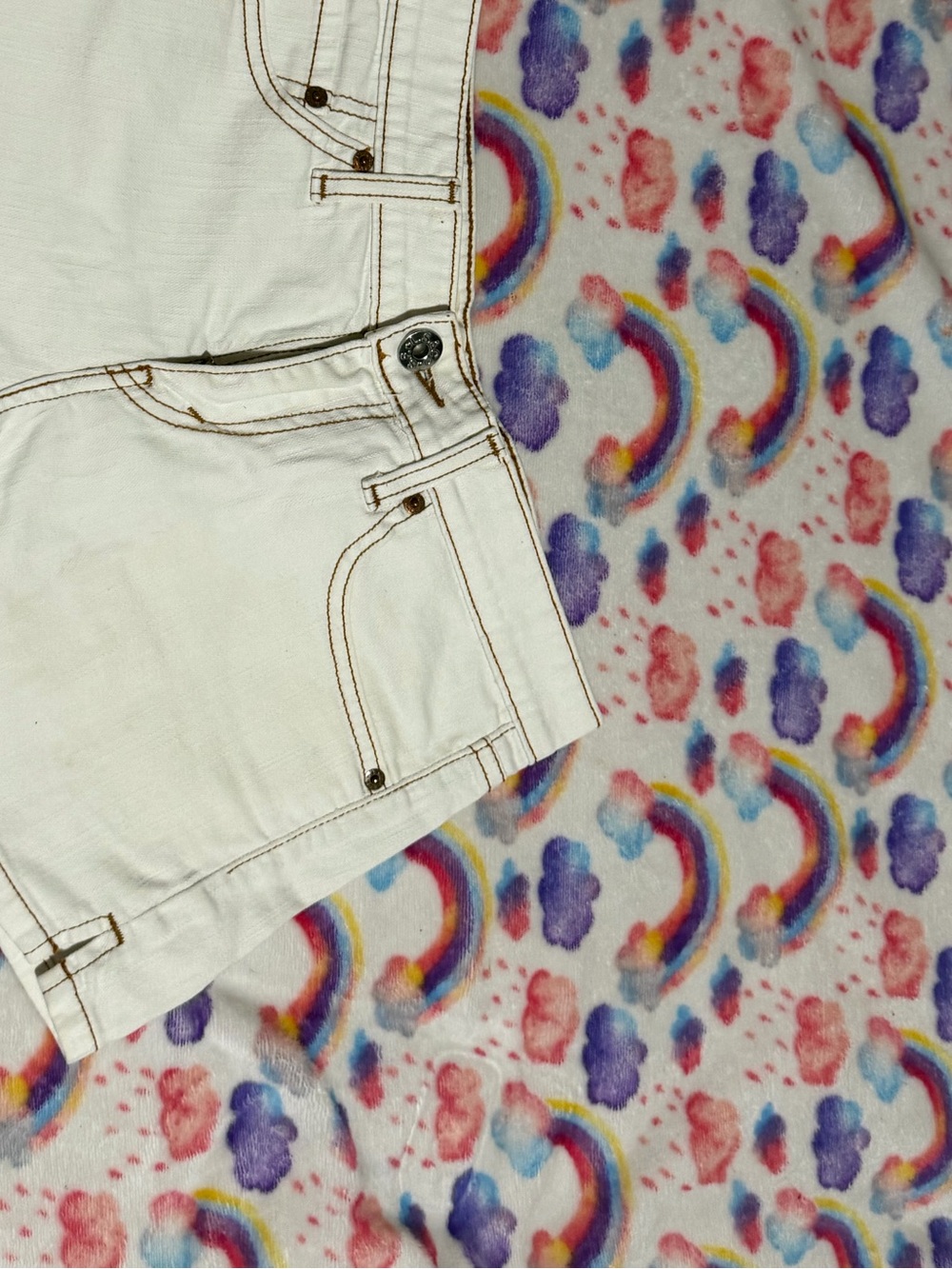 Levi's White Denim Jean Shorts with Brown Contrast Stitching